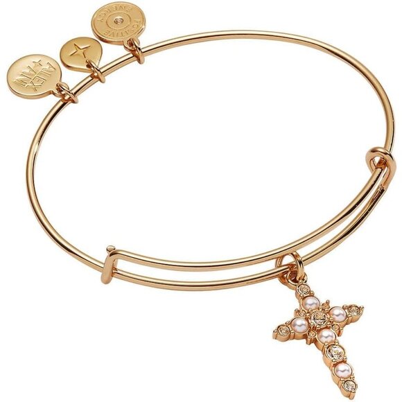 Divine Guides Cross Jewelry Women's Gold Brass Charm Bracelet with Pearls, Adjus - Picture 1 of 4